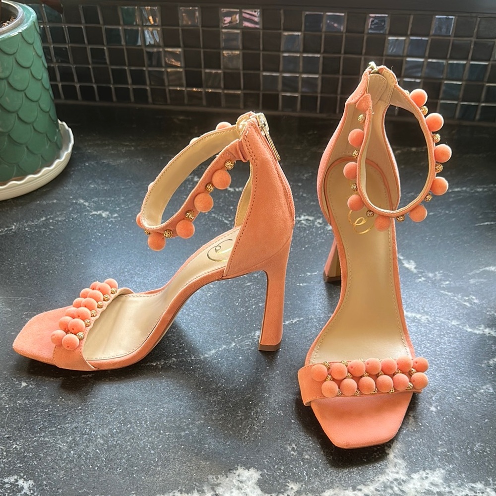 Sam Edelman peach Luella Suede Beaded Heels Size 9.5 NWOT